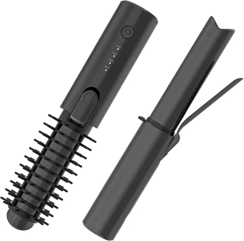 Youbella Cepillo de rizador de pelo inalámbrico, rizador de pelo portátil de viaje, mini cepillo redondo calentado de 1.5 pulgadas, varita alisadora
