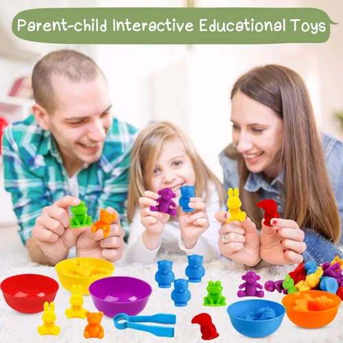 Miniatura 7 de TSYAN Juegos de clasificación de animales con cuentas, juguetes sensoriales con cuencos de clasificación, actividades de aprendizaje preescolar