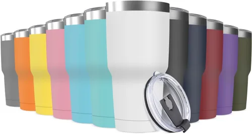 Miniatura 18 de Taza de viaje de acero inoxidable de 30 onzas con tapa, paquete de 16 vasos a granel aislados al vacío de doble pared, taza de café
