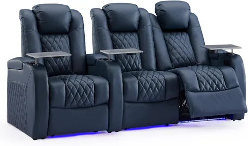 Miniatura 34 de Weilianda Asientos de Cine en Casa de Cuero de Grano Superior Silla Reclinable con Reposacabezas Eléctrico y Reclinación Asientos de Película Sofá