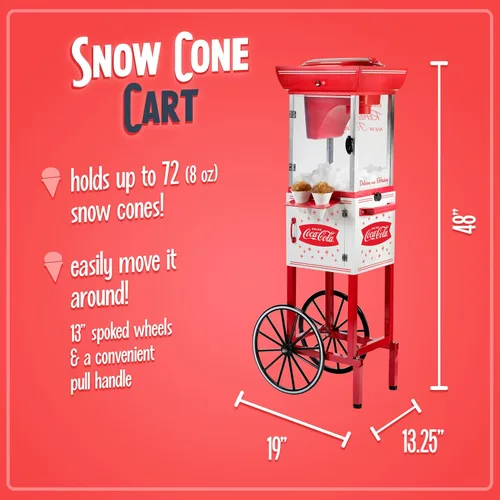 Miniatura 2 de Nostalgia Coca-Cola - Carrito de conos de nieve de 48 pulgadas de alto, hace 48 golosinas heladas, incluye pala de metal, compartimento