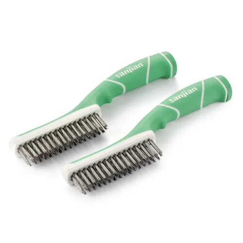 2 cepillos de alambre de cerdas de acero inoxidable para limpiar el óxido, limpiador de arañazos de metal resistente para quitar pintura, soldadura,
