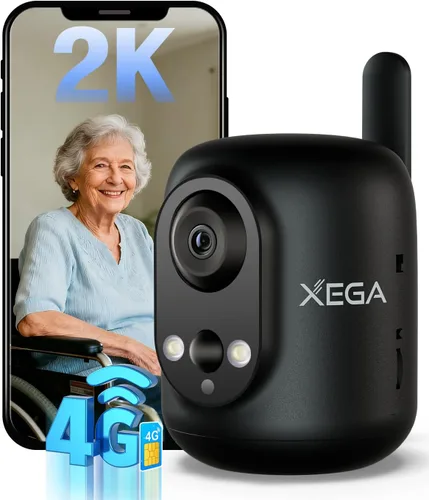 Xega Cámara de seguridad celular 4G LTE inalámbrica para interiores, cámara 2K sin WiFi para bebé/mascota/ancianos con aplicación de teléfono, 355 °