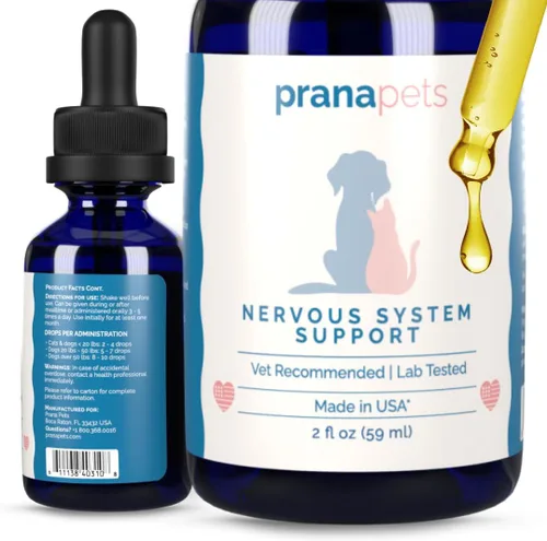 PranaPets Apoyo del sistema nervioso para perros y gatos | Fórmula herbaria ayuda de forma segura a reducir el nerviosismo, movimientos musculares