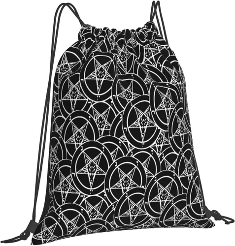 Bolsa con cordón Satánico, Sigil-Baphomet-Pentagrama, mochila deportiva para hombres, mujeres y niñas, Blanco, Mochilas de viaje