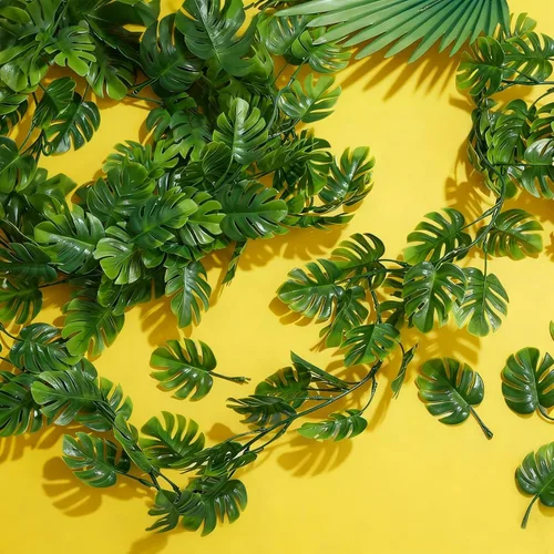 Miniatura 8 de Zeyune 12 piezas de enredaderas artificiales de hojas de Monstera de 5.9 pies, plantas colgantes falsas, hiedra, hojas de palmera tropical