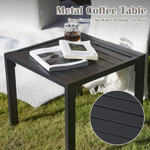 Miniatura 3 de Juego de 2 muebles de ratán para exteriores, sofá biplaza de patio para todo tipo de clima con cojines gris oscuro y mesa auxiliar para jardín