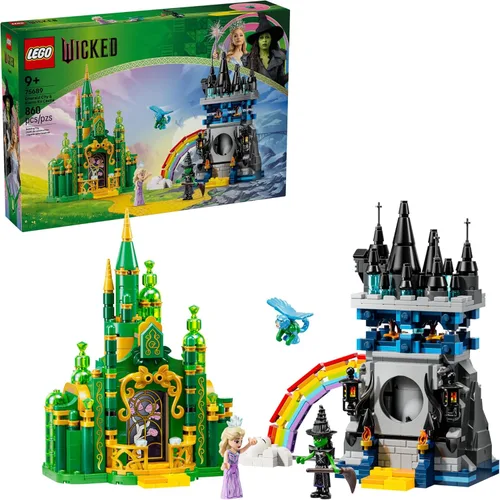 LEGO Wicked Emerald City & Kiamo Ko Castle Juguete de Construcción - Figuras de juguete de Elphaba y Glinda, 2 sets de juego construibles y