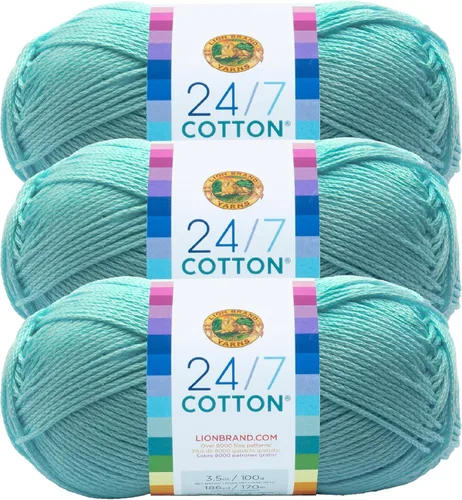 Miniatura 21 de Lion Brand Yarn, Hilo ligero mercerizado de algodón 24/7 para tejer, ganchillo y manualidades, Almirante, 1 paquete, 185 yardas de fibra natural