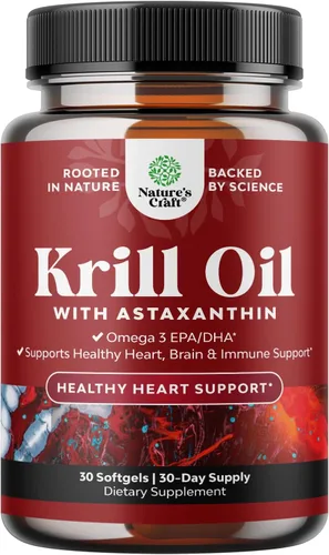 Krill Omega 3 - Cápsulas blandas de aceite de pescado concentrado de Krill EPA y DHA, suplemento Omega 3 para mujeres y hombres para apoyo