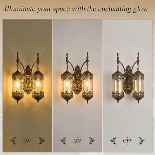 Miniatura 3 de VitaLink Aplique de pared rústico de cristal vintage con 2 luces y estilo gótico antiguo, lámpara de pared retro de mediados de centro, lámpara