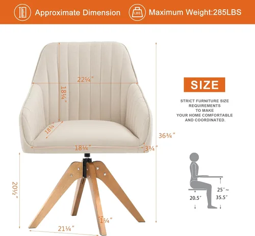 Miniatura 2 de Furniliving Silla Giratoria de Acento Moderna de Mediados de Siglo para Sala de Estar, Silla de Escritorio de Madera con Brazos, Sillas con Brazos