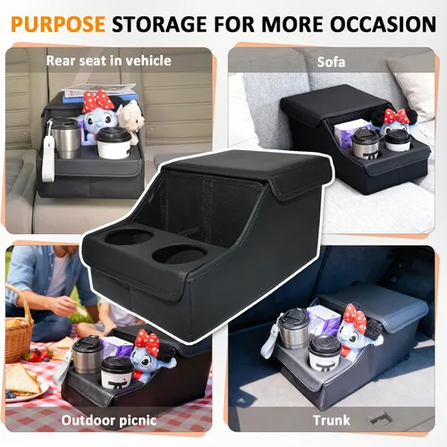 Miniatura 9 de Organizador de asiento trasero para automóvil, organizador de asiento medio con 4 compartimentos de almacenamiento, 2 portavasos, asiento trasero