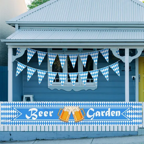 Miniatura 4 de Oktoberfest Bavarian Pennant Banner – Letrero de jardín de cerveza de tela para fiesta de Oktoberfest, suministros de decoración de festivales