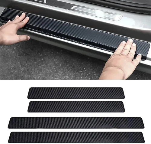 Protector de umbral de puerta de automóvil, tiras de fibra de carbono 4D antiarañazos, protección universal contra rozaduras para umbral de puerta,