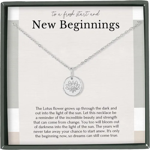HOPE LOVE SHINE New Beginnings Lotus Necklace for Women - Gifts for Her - Divorce Gifts, Addiction Recovery, AAA, Sobriety Gifts for Women, Break