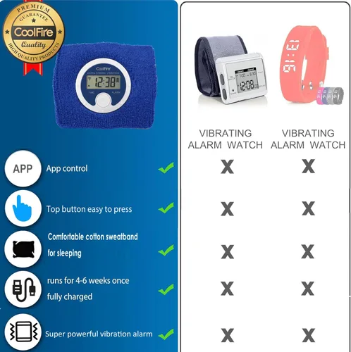 Miniatura 3 de Coolfire - Reloj despertador con banda de sudoración vibratoria, pulsera de alarma silenciosa para despertarse, reloj de vibración para parejas, Azul