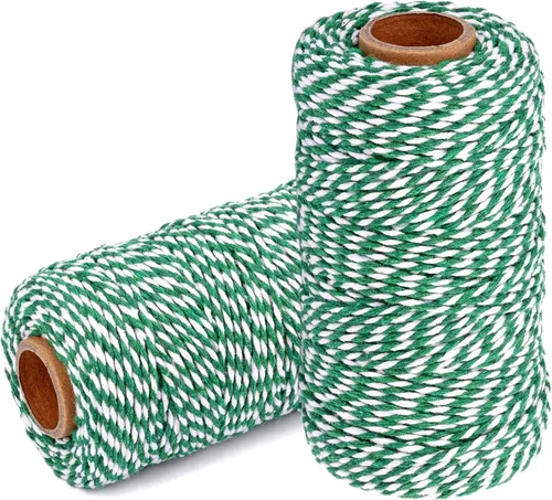 Miniatura 10 de Cuerda de algodón para panaderos: 2 rollos de cordel para envolver regalos de manualidades, hilo de oro de 656 pies, hilo blanco para cocina 24