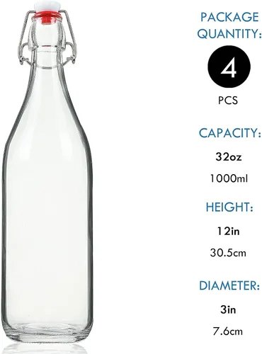 Miniatura 7 de YEBODA Botellas de vidrio transparente con tapón para cerveza casera, kéfir de kombucha y sello de silicona hermético, 32 onzas (4 unidades)