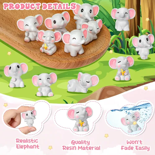 Miniatura 3 de Beeveer 36 piezas de minifiguras de elefantes de animales en miniatura, juguetes de elefante, decoración de pasteles de resina, paisaje de musgo