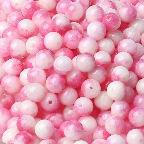 LAIDANLA Cuentas de piedra natural de turmalina rosa y jade, cuentas sueltas redondas de 8 mm, cuentas de piedra preciosa para hacer pulseras, Jade