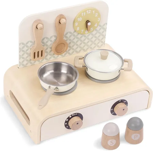 Miniatura 12 de Freniland Juego de cafetera de madera para niños pequeños, máquina de espresso de lujo con accesorios, juguete de cocina Montessori para niños a