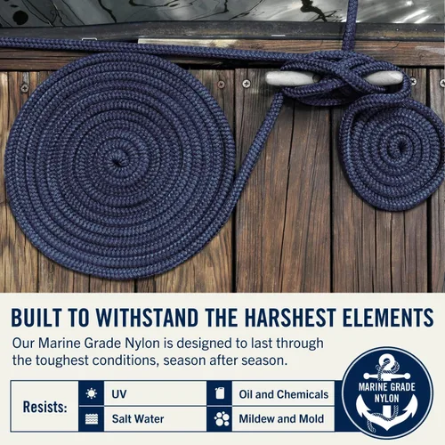 Miniatura 31 de RainierSupplyCo - Paquete de 2 cuerdas de barco para acoplamiento con bucle, cuerda marina de nailon doble trenzada de alta calidad de 15 pies x 1/2