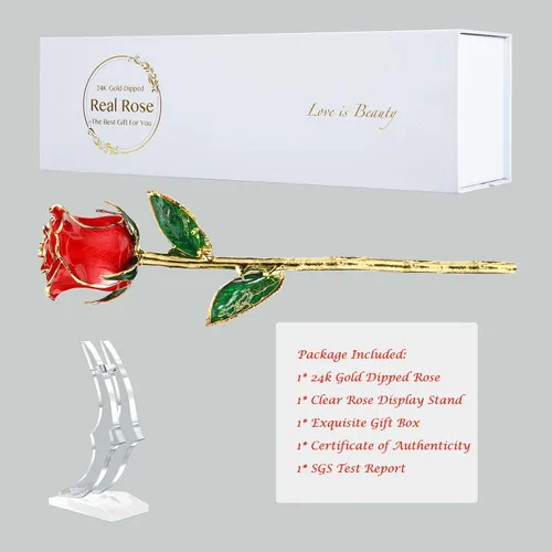 Miniatura 7 de Rosa de regalo para el día de San Valentín, rosa real bañada en oro es atractiva y forma natural, el mejor regalo para aniversario, boda, día de San