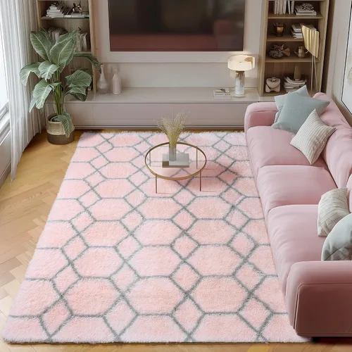 Miniatura 10 de ONASAR Alfombras de área para sala de estar y dormitorio, alfombra esponjosa lavable de 5x8 pies gris y blanca, alfombra de piso suave, afelpada