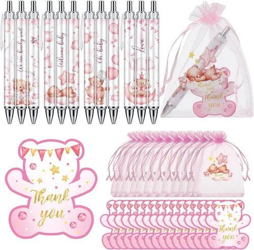 Miniatura 10 de Chuangdi 50 juegos de regalos de baby shower para invitados, incluye 50 bolígrafos, tarjetas de agradecimiento y bolsas de organza, Abeja