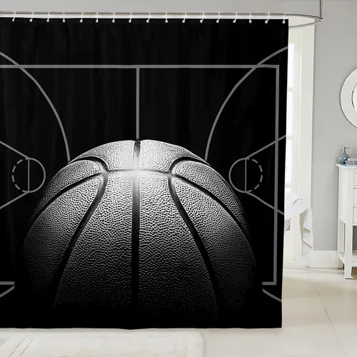 Miniatura 12 de Cortina de ducha de béisbol de 72 x 72 pulgadas, cortina de baño de sóftbol para niños y niñas, juego deportivo, fútbol, voleibol, cortina de baño