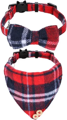 Miniatura 9 de Faleela Breakaway Collar de gato con campanas, paquete de 2 collares para gatos con campanas, collares de gato con bandana, accesorios para collares