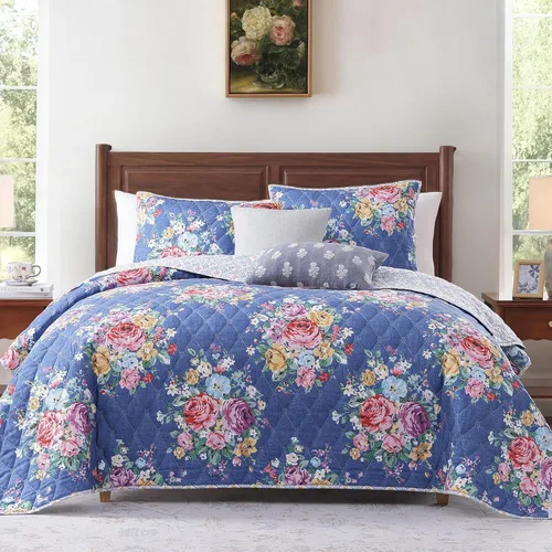 Miniatura 10 de WRENSONGE Colcha floral tamaño Queen – Juego de ropa de cama reversible de flores botánicas, colcha ligera y suave para todas las estaciones