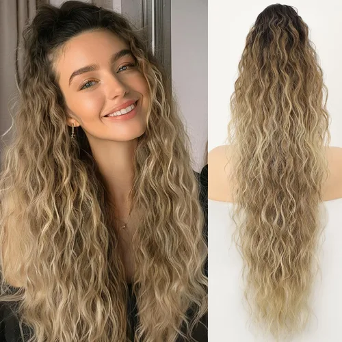 Miniatura 17 de ORSUNCER Extensión de cola de caballo de 18" con pinza rizada, cola de caballo esponjosa, extensiones de pelo sintético de aspecto natural para mujer