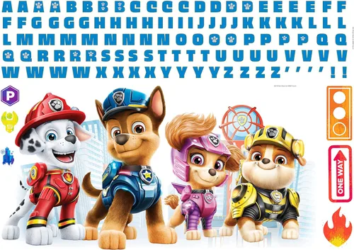Miniatura 2 de RoomMates Paw Patrol - Calcomanías de pared gigantes con alfabeto para personalización, vinilo, azul, rojo, rosa, amarillo, removible