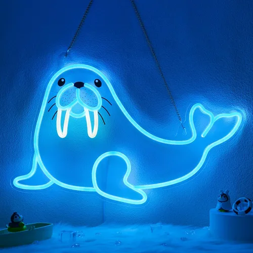 Miniatura 14 de CoolGift Mart Letrero de neón de lobo, luz LED regulable, decoración de pared de animales, regalo de Navidad, regalos de cumpleaños para niños