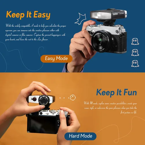 Miniatura 8 de Flash Godox Lux Junior para Canon/Sony/Fujifilm/Nikon/Panasonic/Olympus, GN12 con 7 niveles de potencia de flash, control óptico S1/S2, flash