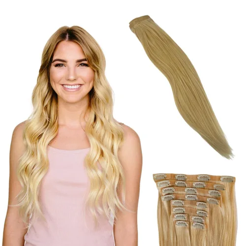 Miniatura 13 de BFB Hair Extensiones de cabello con pinzas para mujer, extensiones de cabello humano real, color castaño y rubio degradado bañado en miel, 21 Miel