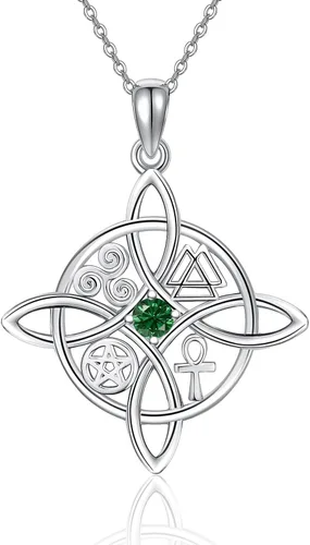 Miniatura 42 de YAFEINI Collar con dije de nudo de bruja de plata de ley, amuleto de bruja de cruz celta, regalo para mujer