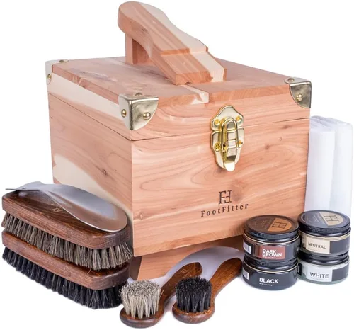 Miniatura 8 de FootFitter Juego de brillo de zapatos con caja de almacenamiento de cedro Grand, cremas polacas, caja de valet y herramientas de cuidado de zapatos