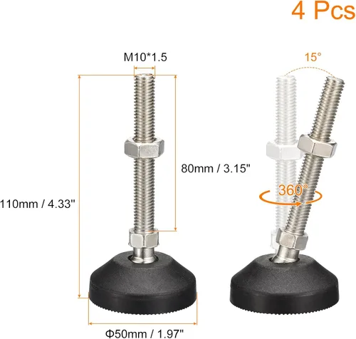 Miniatura 2 de uxcell Niveladores de muebles, 4 pies de nivelación universales de nailon M10x80x50mm, patas de mesa giratorias ajustables para muebles, máquinas