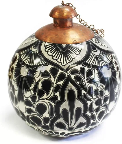 Miniatura 2 de Antorcha mexicana pintada a mano (cerámica, monocromo azul)