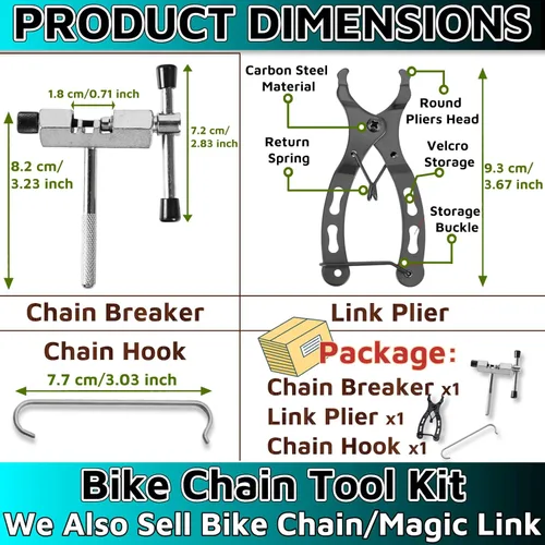 Miniatura 2 de Herramienta de cadena de bicicleta, 3 piezas, alicates de eslabones de bicicleta + herramienta de deriva de cadena + gancho de cadena de bicicleta