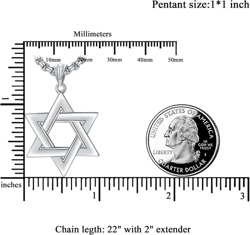 Miniatura 5 de PDTJMTG Collar judío de plata de ley con estrella de David para hombre