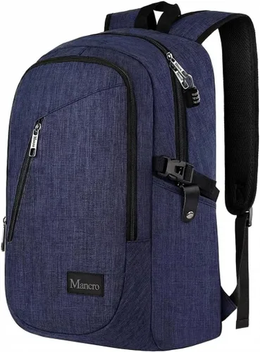 Miniatura 12 de Mancro Mochila para laptop de viaje de negocios, bolsa delgada antirrobo para laptop con puerto de carga USB para hombres y mujeres, bolsa