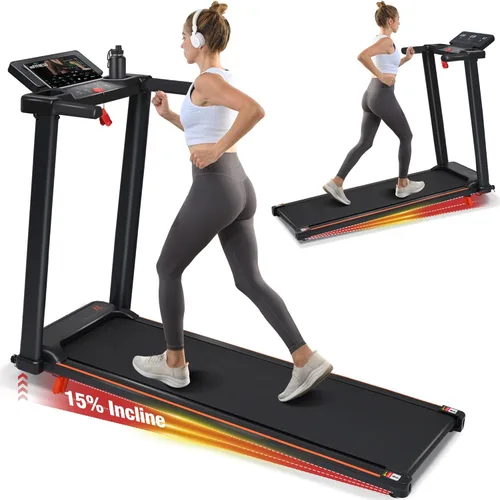 Cinta de correr con inclinación, Merax - Cintas de correr portátiles para el hogar pequeño, caminadora eléctrica con barra de mango, almohadilla