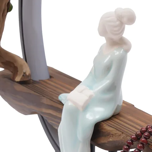 Miniatura 5 de Portaincienso de flujo inverso con luz LED y Begonia, quemador de incienso de estilo chino de cerámica para mujer, perfecto para relajarse