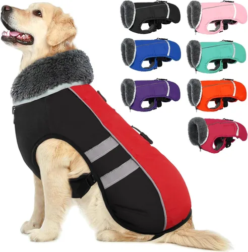 Miniatura 17 de QBLEEV Abrigo cálido para perro, chaqueta reflectante para perro, abrigo de invierno impermeable para perro, cuello alto, ropa de perro para clima