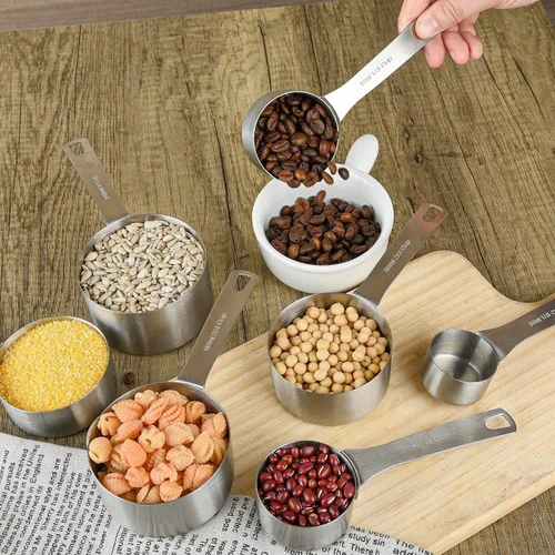 Miniatura 6 de Juego de tazas medidoras para herramientas de cocina y hornear, juego de tazas medidoras de acero inoxidable 18/8 (304), material de acero