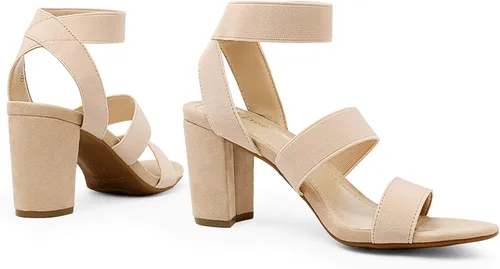 Miniatura 4 de DREAM PAIRS Sandalias de tacón de vestir con correa elástica alta y gruesa para mujer